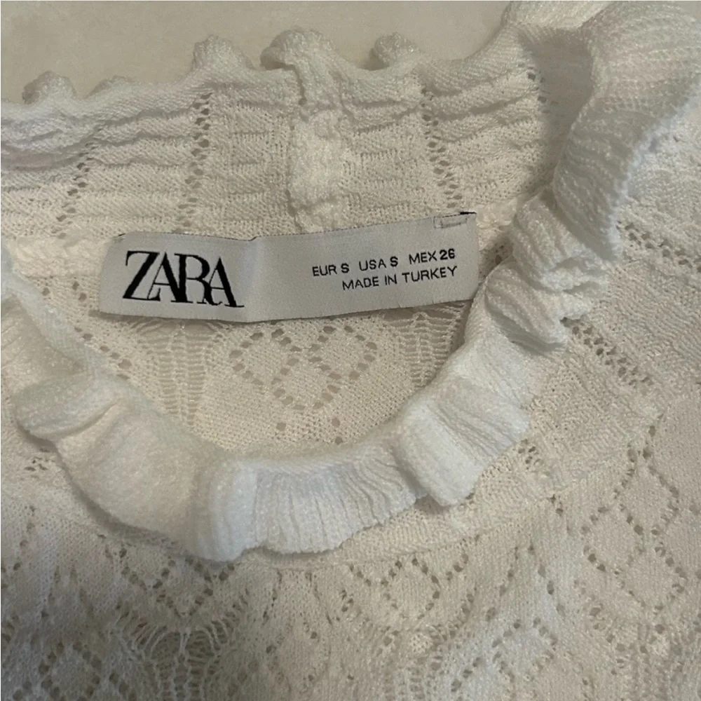 Zara white, long sleeve lace-like women's top size S